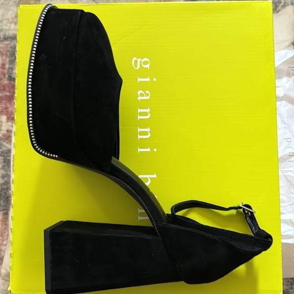 Gianni Bini Otten black suede ankle strap chunky heels square toe shoes Sz 10 - Picture 7 of 9